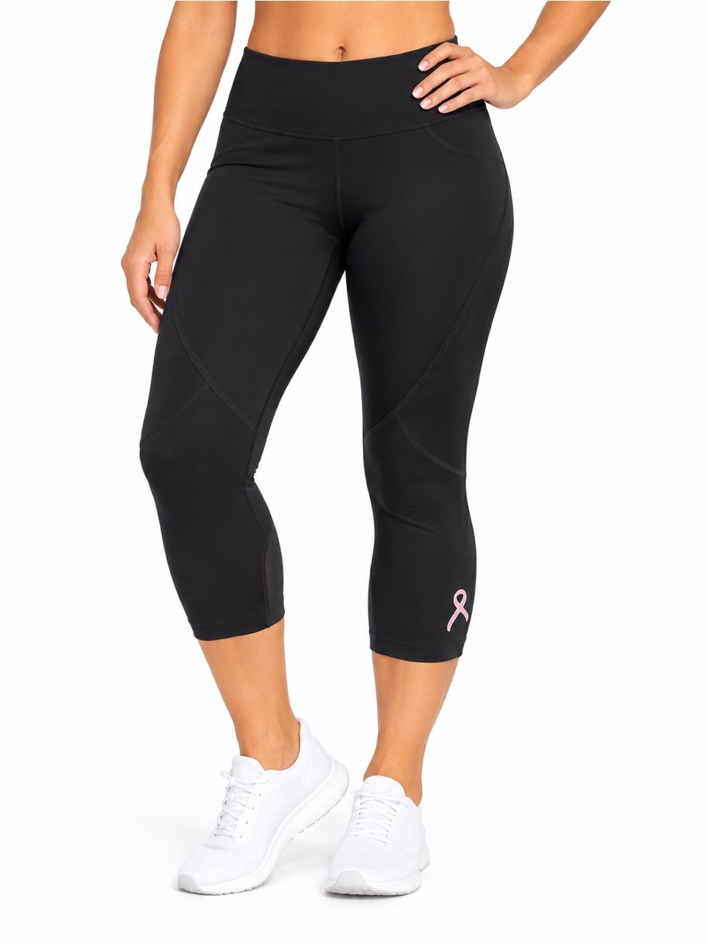 Running Room Fit-Wear Black Capri Running Leggings Pink Ribbon Size L